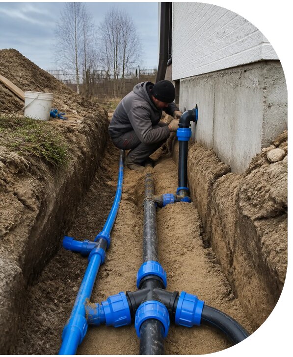 Монтаж наружного водопровода на участке под ключ в Советской Гавани